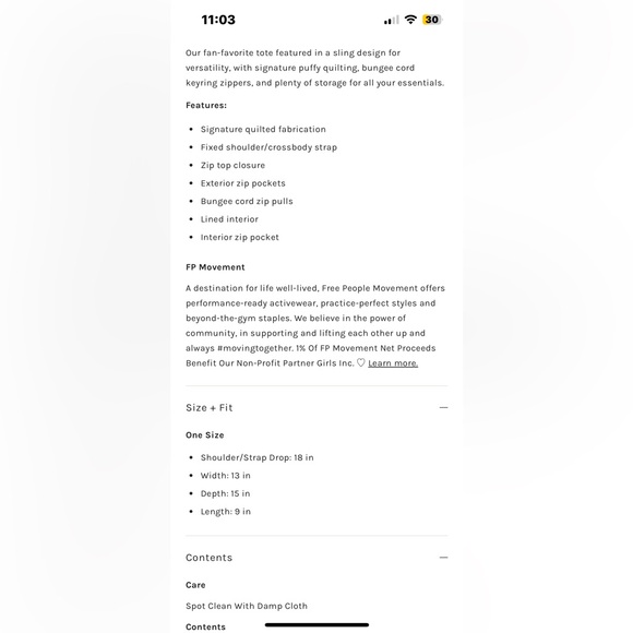 NWT FREE PEOPLE MOVEMENT Quilted Baby Carryall Sling Bag | Sterling MSRP $58 - Picture 5 of 7